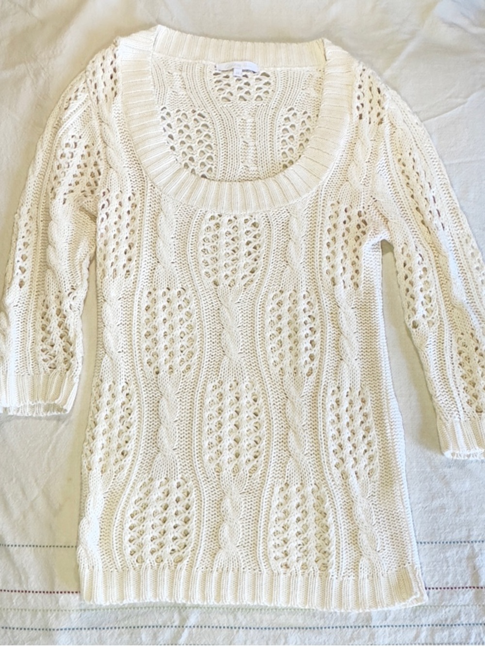 Charlotte Russe Ivory Open-Knit Scoop Neck Tunic Length Sweater
